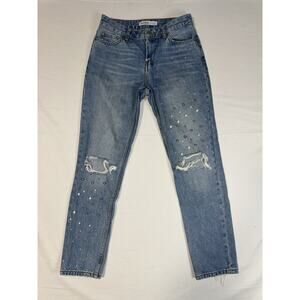 Zara - Distressed Pearl Straight Jeans - Size 2 - Denim